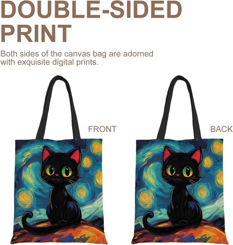 ANNA QUEEN Cat Tote Bag Shoulder Bag Handle Bag for Gym Yoga Picnic Beach Kitchen Reusable - Image 2